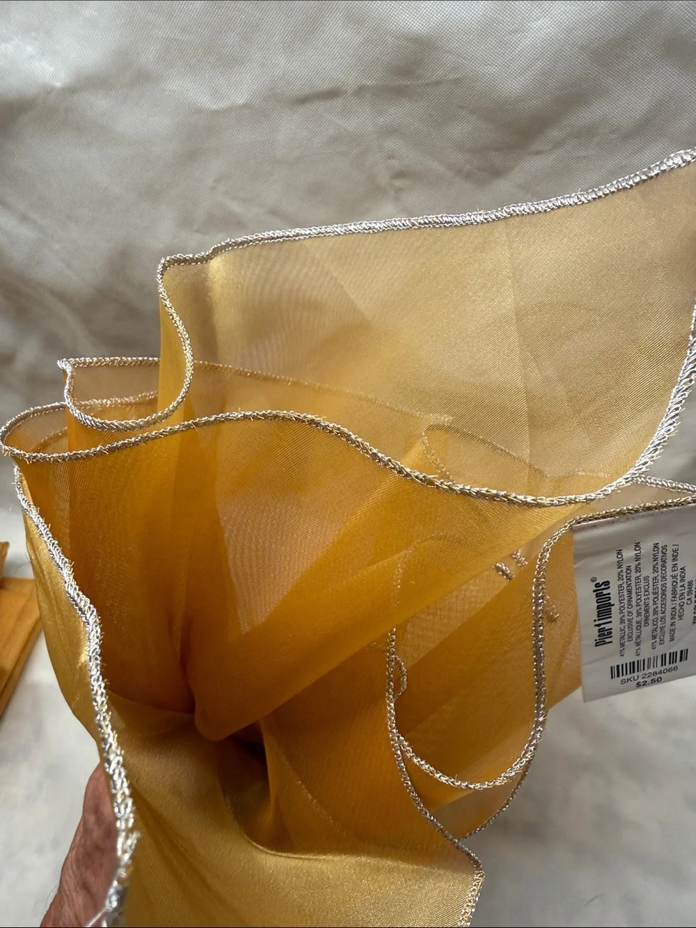 Pier 1 Yellow-Gold Organza Napkins with Silver Edge